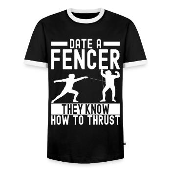 Fencing Fencing - Men's Ringer Shirt - black/white - Front - AI Model Female 172 light (172cm) & AI Model Male 178 light (178cm)