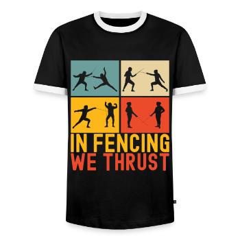 Fencing Fencing - Men's Ringer Shirt - black/white - Front - AI Model Female 172 light (172cm) & AI Model Male 178 light (178cm)