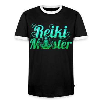 Chakra Holistic Healing Hands Buddha Reiki Master - Männer Kontrast-T-Shirt - Schwarz/Weiß - Vorne - AI Model Female 172 light (172cm) & AI Model Male 178 light (178cm)