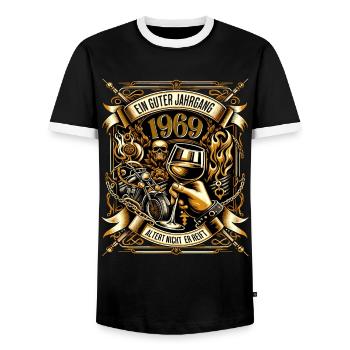 1955 Geburtstag Biker Ein Guter Jahrgang Altert - Männer Kontrast-T-Shirt - Schwarz/Weiß - Vorne - AI Model Female 172 light (172cm) & AI Model Male 178 light (178cm)