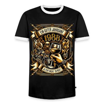 1988 Geburtstag Biker Ein Guter Jahrgang Altert - Männer Kontrast-T-Shirt - Schwarz/Weiß - Vorne - AI Model Female 172 light (172cm) & AI Model Male 178 light (178cm)