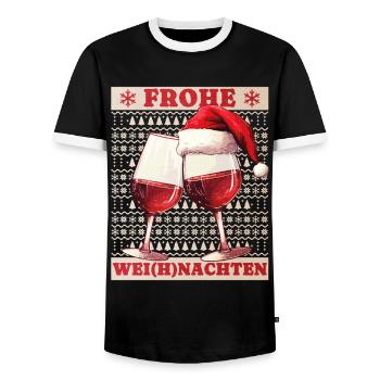 Weihnachten Wein Rotwein Glas Wei(h)nachten Lustig - Männer Kontrast-T-Shirt - Schwarz/Weiß - Vorne - AI Model Female 172 light (172cm) & AI Model Male 178 light (178cm)