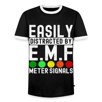 Paranormal Investigator Ghost Hunting - Men's Ringer Shirt - black/white - Front - AI Model Female 172 light (172cm) & AI Model Male 178 light (178cm)