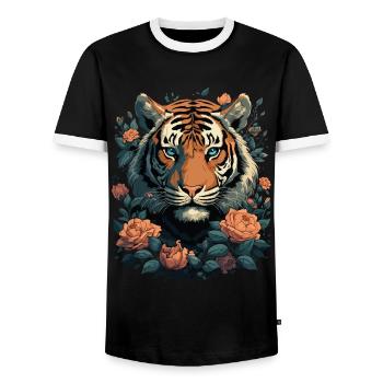 Tigre, Tête de tigre, Fort, sauvage, fierté, Brave, Royal, - T-shirt contrasté Homme - noir/blanc - Devant - AI Model Female 172 light (172cm) & AI Model Male 178 light (178cm)