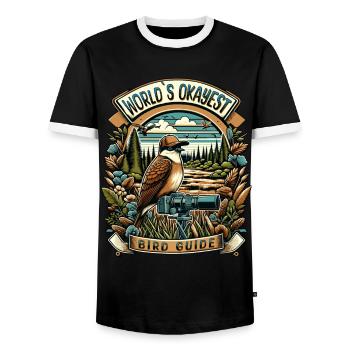 World's Best Okay Bird Guide Bird Watching - Men's Ringer Shirt - black/white - Front - AI Model Female 172 light (172cm) & AI Model Male 178 light (178cm)
