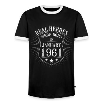 Real Heroes sont nés en Janvier 1961 Anniversaire - T-shirt contrasté Homme - noir/blanc - Devant - AI Model Female 172 light (172cm) & AI Model Male 178 light (178cm)
