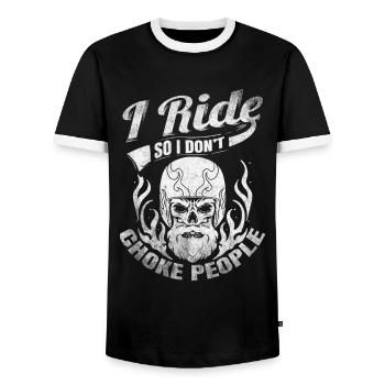 Je roule pour ne pas étouffer les motards - T-shirt contrasté Homme - noir/blanc - Devant - AI Model Female 172 light (172cm) & AI Model Male 178 light (178cm)