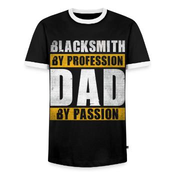 Dad By Passion Profession Blacksmith - Men's Ringer Shirt - black/white - Front - AI Model Female 172 light (172cm) & AI Model Male 178 light (178cm)