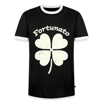 Fortunato Emblem Distressed Four-Leaf - Men's Ringer Shirt - black/white - Front - AI Model Female 172 light (172cm) & AI Model Male 178 light (178cm)