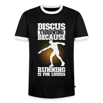 Discus thrower discus throw - Men's Ringer Shirt - black/white - Front - AI Model Female 172 light (172cm) & AI Model Male 178 light (178cm)