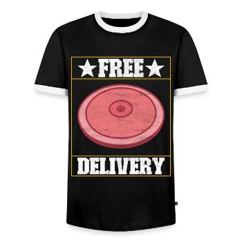 Discus thrower discus throw - Men's Ringer Shirt - black/white - Front - AI Model Female 172 light (172cm) & AI Model Male 178 light (178cm)
