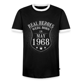 Les vrais héros sont nés en mai 1968 Anniversaire - T-shirt contrasté Homme - noir/blanc - Devant - AI Model Female 172 light (172cm) & AI Model Male 178 light (178cm)