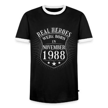 Real Heroes sont nés en Novembre 1988 Anniversaire - T-shirt contrasté Homme - noir/blanc - Devant - AI Model Female 172 light (172cm) & AI Model Male 178 light (178cm)