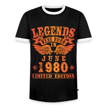 Legends were born in Juni 1980 Geburtstag - Männer Kontrast-T-Shirt - Schwarz/Weiß - Vorne - AI Model Female 172 light (172cm) & AI Model Male 178 light (178cm)