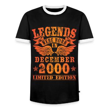 Legends were born in December 2000 Birthday - Men's Ringer Shirt - black/white - Front - AI Model Female 172 light (172cm) & AI Model Male 178 light (178cm)