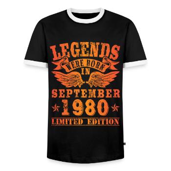 Legends were born in September 1980 Geburtstag - Männer Kontrast-T-Shirt - Schwarz/Weiß - Vorne - AI Model Female 172 light (172cm) & AI Model Male 178 light (178cm)
