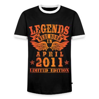 Legends were born in April 2011 birthday - Men's Ringer Shirt - black/white - Front - AI Model Female 172 light (172cm) & AI Model Male 178 light (178cm)
