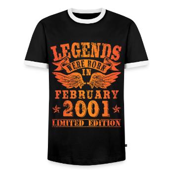 Les légendes sont nées le jour de l'anniversaire de février 2001 - T-shirt contrasté Homme - noir/blanc - Devant - AI Model Female 172 light (172cm) & AI Model Male 178 light (178cm)