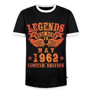 Les légendes sont nées en mai 1962 - T-shirt contrasté Homme - noir/blanc - Devant - AI Model Female 172 light (172cm) & AI Model Male 178 light (178cm)