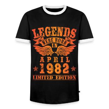 Les légendes sont nées en avril 1982 - T-shirt contrasté Homme - noir/blanc - Devant - AI Model Female 172 light (172cm) & AI Model Male 178 light (178cm)