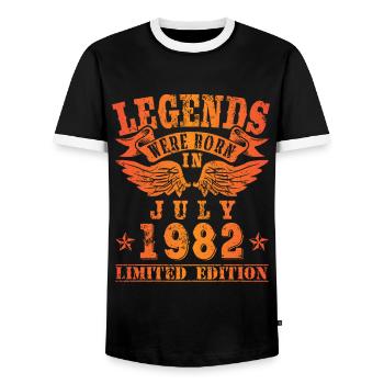 Les légendes sont nées en juillet 1982 - T-shirt contrasté Homme - noir/blanc - Devant - AI Model Female 172 light (172cm) & AI Model Male 178 light (178cm)