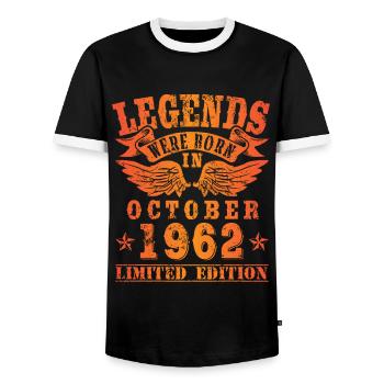 Legends were born in Oktober 1962 Geburtstag - Männer Kontrast-T-Shirt - Schwarz/Weiß - Vorne - AI Model Female 172 light (172cm) & AI Model Male 178 light (178cm)