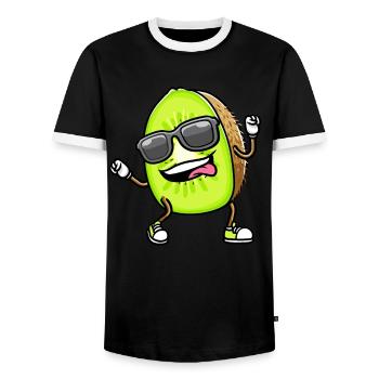 Dancing Kiwi with sunglasses - Men's Ringer Shirt - black/white - Front - AI Model Female 172 light (172cm) & AI Model Male 178 light (178cm)