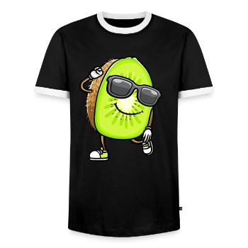 Dancing Kiwi with sunglasses - Men's Ringer Shirt - black/white - Front - AI Model Female 172 light (172cm) & AI Model Male 178 light (178cm)