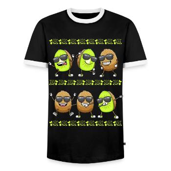 Dancing Kiwi with sunglasses - Men's Ringer Shirt - black/white - Front - AI Model Female 172 light (172cm) & AI Model Male 178 light (178cm)