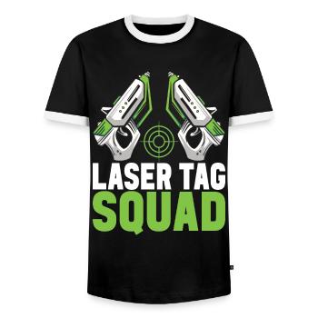 Laser Tag Birthday Laser Tag Player - Men's Ringer Shirt - black/white - Front - AI Model Female 172 light (172cm) & AI Model Male 178 light (178cm)
