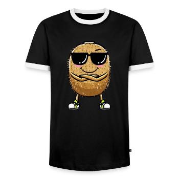 Kiwi fruit Kawaii émoticône - T-shirt contrasté Homme - noir/blanc - Devant - AI Model Female 172 light (172cm) & AI Model Male 178 light (178cm)
