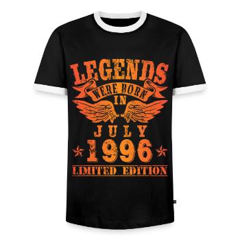 Legends were born in July 1996 Birthday - Men's Ringer Shirt - black/white - Front - AI Model Female 172 light (172cm) & AI Model Male 178 light (178cm)