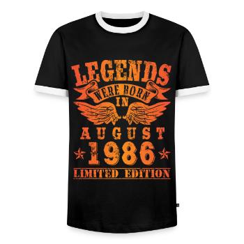 Legends were born in August 1986 Geburtstag - Männer Kontrast-T-Shirt - Schwarz/Weiß - Vorne - AI Model Female 172 light (172cm) & AI Model Male 178 light (178cm)