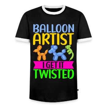 Balloon Animal Balloon Twisting - Men's Ringer Shirt - black/white - Front - AI Model Female 172 light (172cm) & AI Model Male 178 light (178cm)