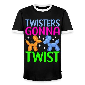 Balloon Animal Balloon Twisting - Men's Ringer Shirt - black/white - Front - AI Model Female 172 light (172cm) & AI Model Male 178 light (178cm)
