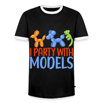 Balloon Animal Balloon Twisting - Men's Ringer Shirt - black/white - Front - AI Model Female 172 light (172cm) & AI Model Male 178 light (178cm)
