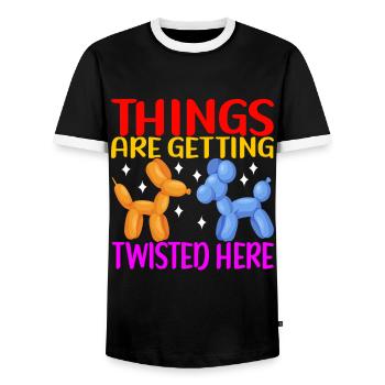 Balloon Animal Balloon Twisting - Men's Ringer Shirt - black/white - Front - AI Model Female 172 light (172cm) & AI Model Male 178 light (178cm)