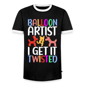 Balloon Animal Balloon Twisting - Men's Ringer Shirt - black/white - Front - AI Model Female 172 light (172cm) & AI Model Male 178 light (178cm)