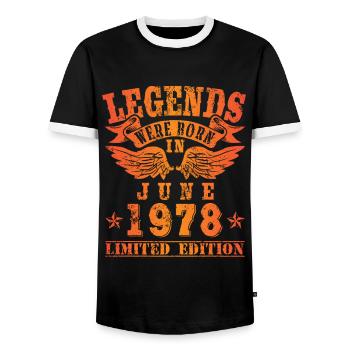 Legends sont nés en juin 1978 Anniversaire - T-shirt contrasté Homme - noir/blanc - Devant - AI Model Female 172 light (172cm) & AI Model Male 178 light (178cm)
