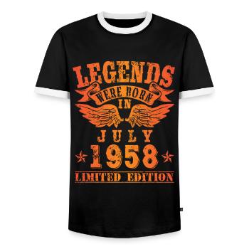 Legends were born in Juli 1958 Geburtstag - Männer Kontrast-T-Shirt - Schwarz/Weiß - Vorne - AI Model Female 172 light (172cm) & AI Model Male 178 light (178cm)
