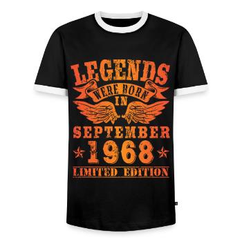 Legends sont nés en Septembre 1968 Anniversaire - T-shirt contrasté Homme - noir/blanc - Devant - AI Model Female 172 light (172cm) & AI Model Male 178 light (178cm)