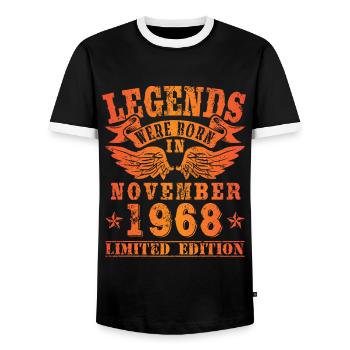 Legends sont nés en Novembre 1968 Anniversaire - T-shirt contrasté Homme - noir/blanc - Devant - AI Model Female 172 light (172cm) & AI Model Male 178 light (178cm)