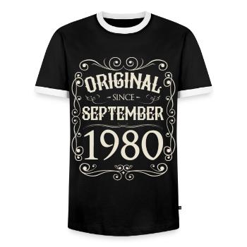Vintage - Original since September 1980 Geburtstag - Männer Kontrast-T-Shirt - Schwarz/Weiß - Vorne - AI Model Female 172 light (172cm) & AI Model Male 178 light (178cm)