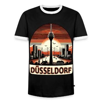 Dusseldorf Skyline Heart Love Home - Men's Ringer Shirt - black/white - Front - AI Model Female 172 light (172cm) & AI Model Male 178 light (178cm)