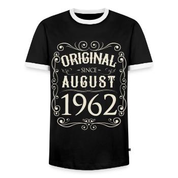 Vintage - Original depuis août 1962 Anniversaire - T-shirt contrasté Homme - noir/blanc - Devant - AI Model Female 172 light (172cm) & AI Model Male 178 light (178cm)