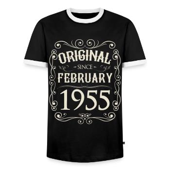 Vintage - Original since Februar 1955 Geburtstag - Männer Kontrast-T-Shirt - Schwarz/Weiß - Vorne - AI Model Female 172 light (172cm) & AI Model Male 178 light (178cm)