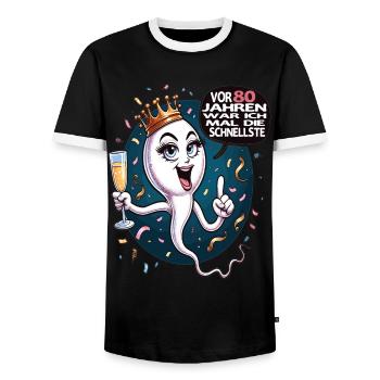 Vor 80 Jahren War Ich die Schnellste Frau - Männer Kontrast-T-Shirt - Schwarz/Weiß - Vorne - AI Model Female 172 light (172cm) & AI Model Male 178 light (178cm)