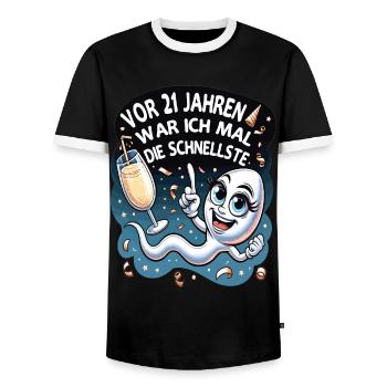 Il y a 21 ans, j’étais la femme la plus rapide - T-shirt contrasté Homme - noir/blanc - Devant - AI Model Female 172 light (172cm) & AI Model Male 178 light (178cm)