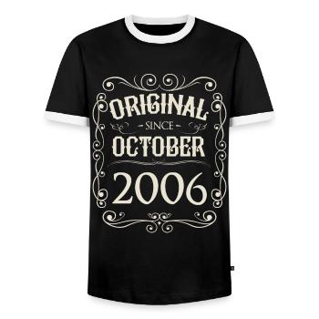 Vintage - Original since October 2006 Birthday - Men's Ringer Shirt - black/white - Front - AI Model Female 172 light (172cm) & AI Model Male 178 light (178cm)