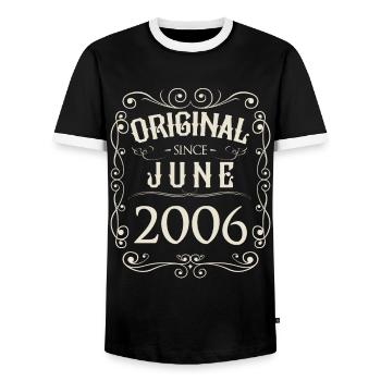 Vintage - Original since June 2006 Birthday - Men's Ringer Shirt - black/white - Front - AI Model Female 172 light (172cm) & AI Model Male 178 light (178cm)